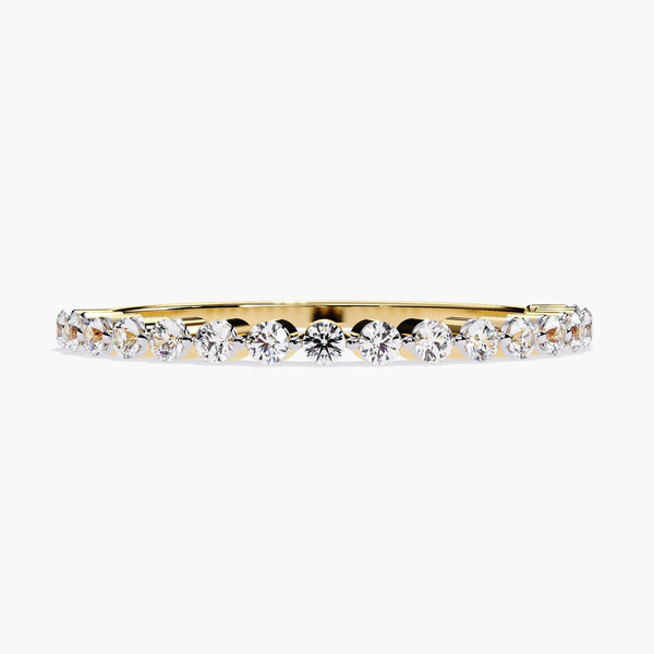 Ultra Thin Floating Diamond Half Eternity Band, 14K Gold Lab Grown Diamond Ring, Shared Prong Band, Minimalist Stacking Ring