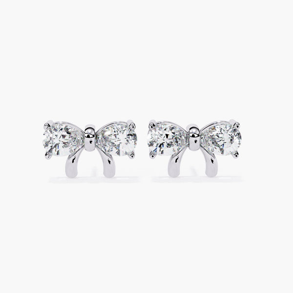 14K Gold Pear Lab Grown Diamond Bow Stud Earrings, 2 CTW