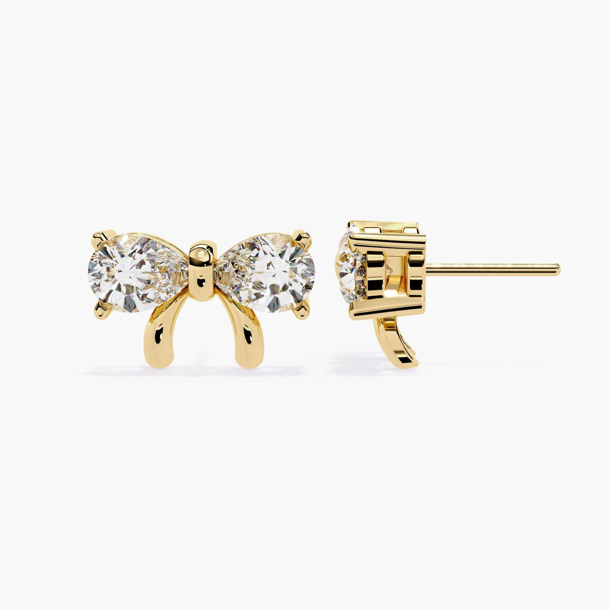 14K Gold Pear Lab Grown Diamond Bow Stud Earrings, 2 CTW