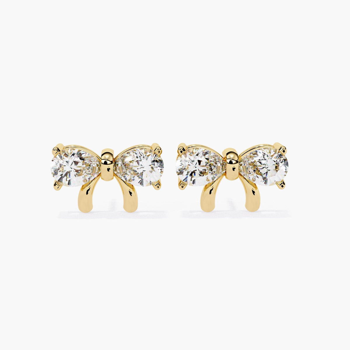 14K Gold Pear Lab Grown Diamond Bow Stud Earrings, 2 CTW