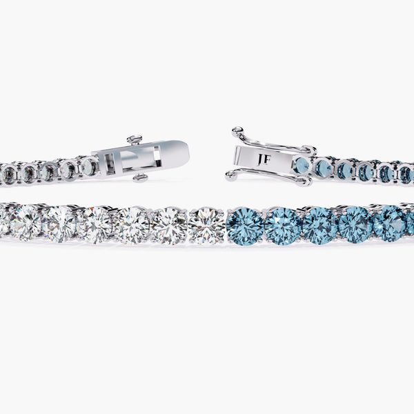 5 Ctw Blue and White Diamond Tennis Bracelet Colored Lab Grown Classic Diamond 4-Prong 14k White Gold Tennis Bracelet Push Present Valentine