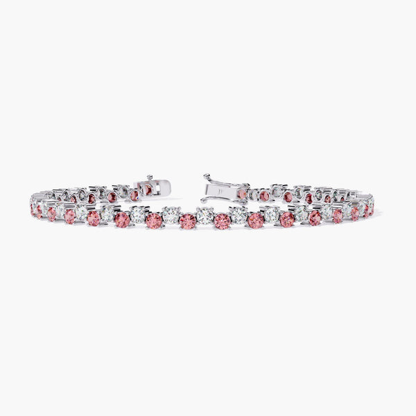 5.50 Ctw Pink and White Diamond Tennis Bracelet, 14K Solid Gold Lab Grown Diamond Bracelet, Personalised Valentine's Day Jewelry Gift