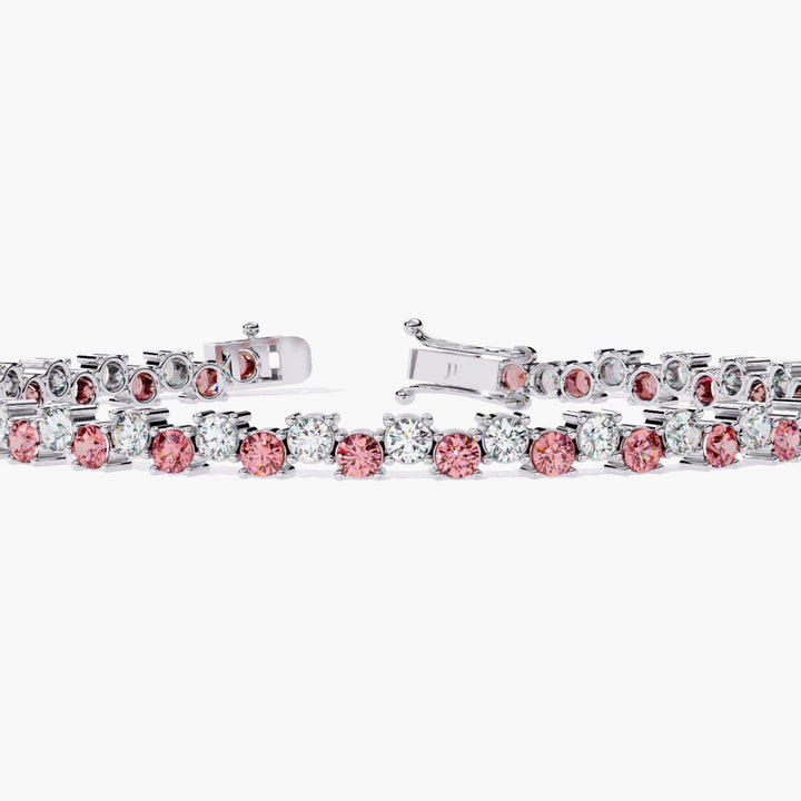 5.50ctw Pink & White Lab Grown Diamond Tennis Bracelet - 14K Gold