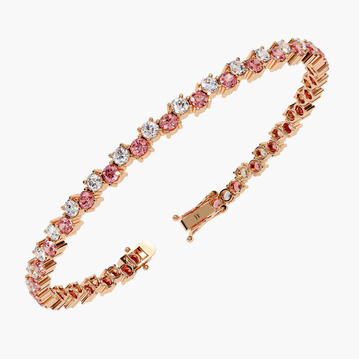 5.50ctw Pink & White Lab Grown Diamond Tennis Bracelet - 14K Gold