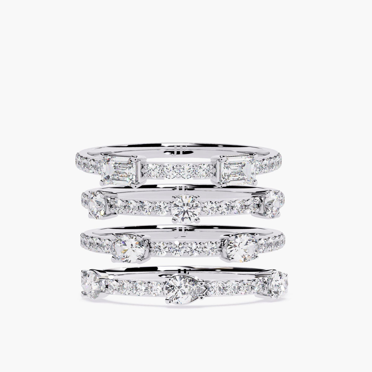 14K Gold Lab Grown Diamond Stackable Rings Set - Multi Shape