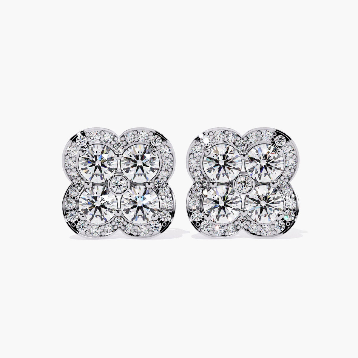 1Ctw Lab Grown Diamond Clover Cluster Earrings 14K Gold Diamond Cluster Stud Earrings Diamond Flower Earrings Luxury Everyday Fine Jewelry