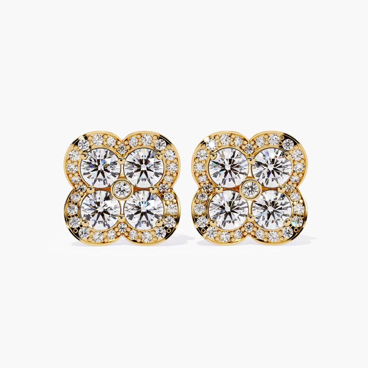 1Ctw Lab Grown Diamond Clover Cluster Earrings 14K Gold Diamond Cluster Stud Earrings Diamond Flower Earrings Luxury Everyday Fine Jewelry