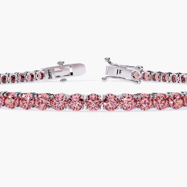 14K Gold Round Lab Grown Pink Diamond Tennis Bracelet, 5 CTW, 6.5-8.5 Inch
