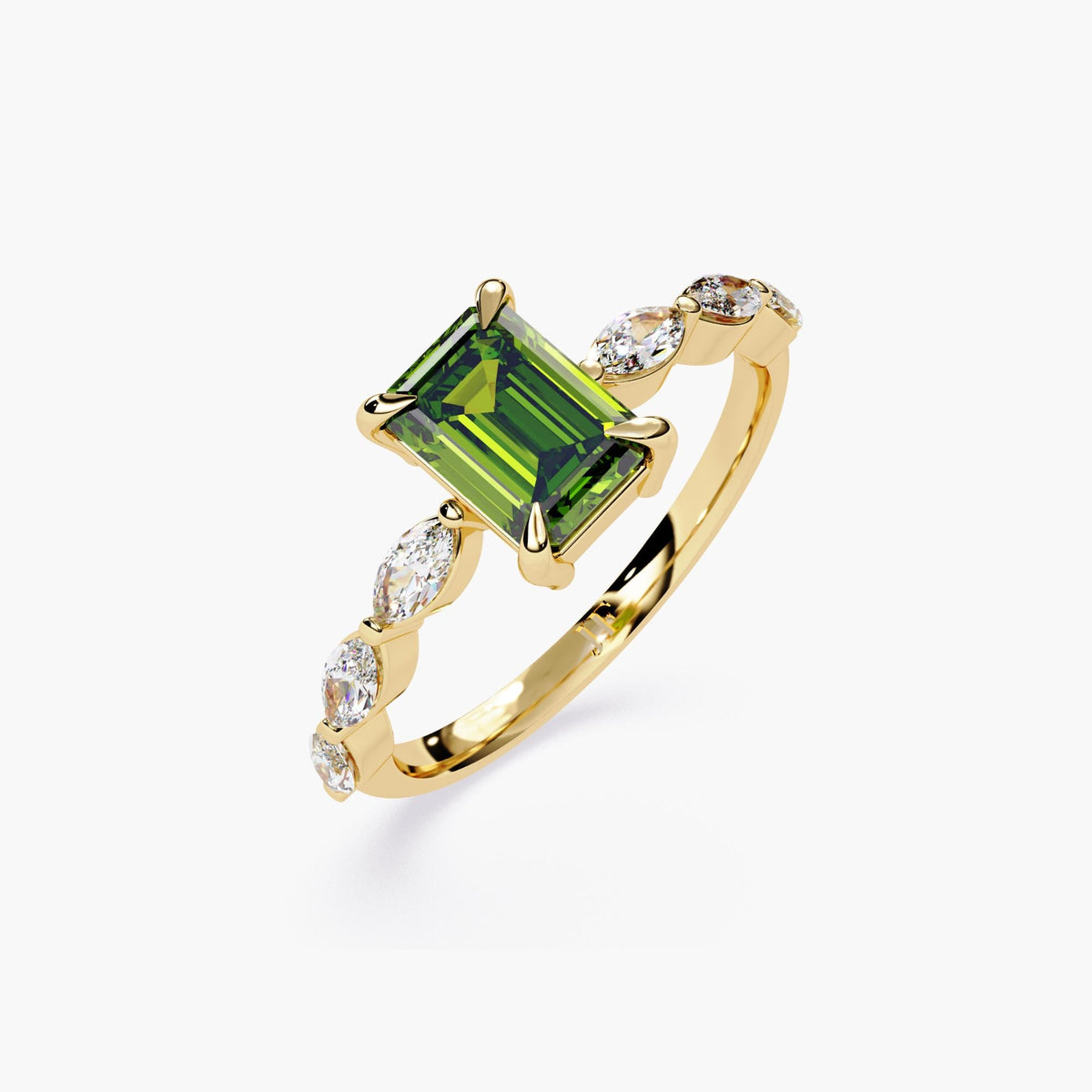 Diamond and Emerald Engagement Ring