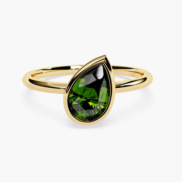 1 Ct Fancy Green Pear Lab Grown Diamond 14K Gold Tilted Pear Ring Twisted Solitaire Ring Pear Bezel Diamond Ring Statement Fine Jewelry