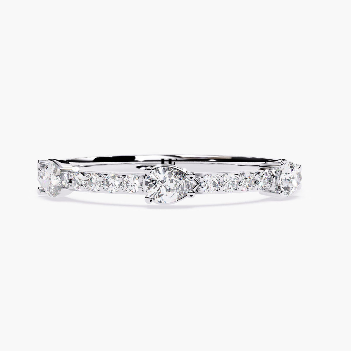 14K Gold East-West Pear Diamond Wedding Band, Dainty Stackable Ring
