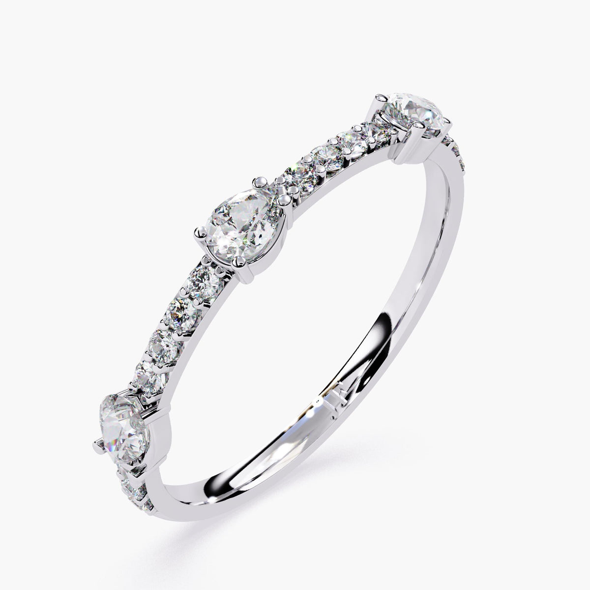 14K Gold East-West Pear Diamond Wedding Band, Dainty Stackable Ring