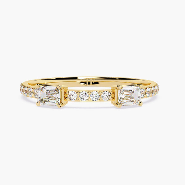 1.3mm Band with Emerald Cut Lab Grown Diamond Ring Stackable 14K Gold Band Minimalist Fine Jewelry Dainty Diamond Ring Everyday Fine Jewelry