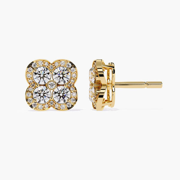 1Ctw Lab Grown Diamond Clover Cluster Earrings 14K Gold Diamond Cluster Stud Earrings Diamond Flower Earrings Luxury Everyday Fine Jewelry
