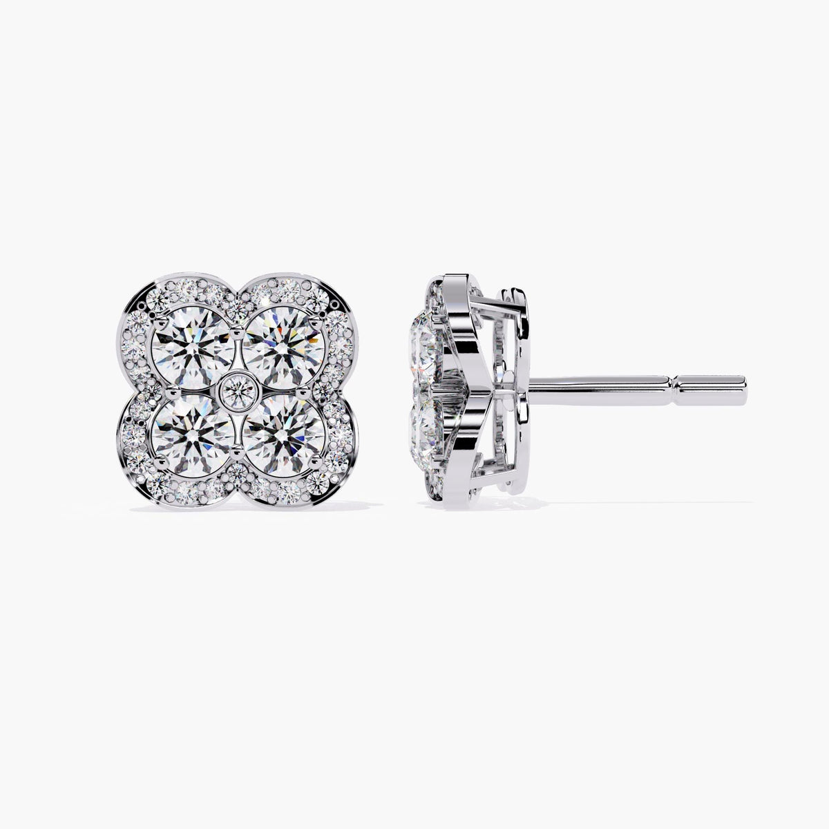1Ctw Lab Grown Diamond Clover Cluster Earrings 14K Gold Diamond Cluster Stud Earrings Diamond Flower Earrings Luxury Everyday Fine Jewelry