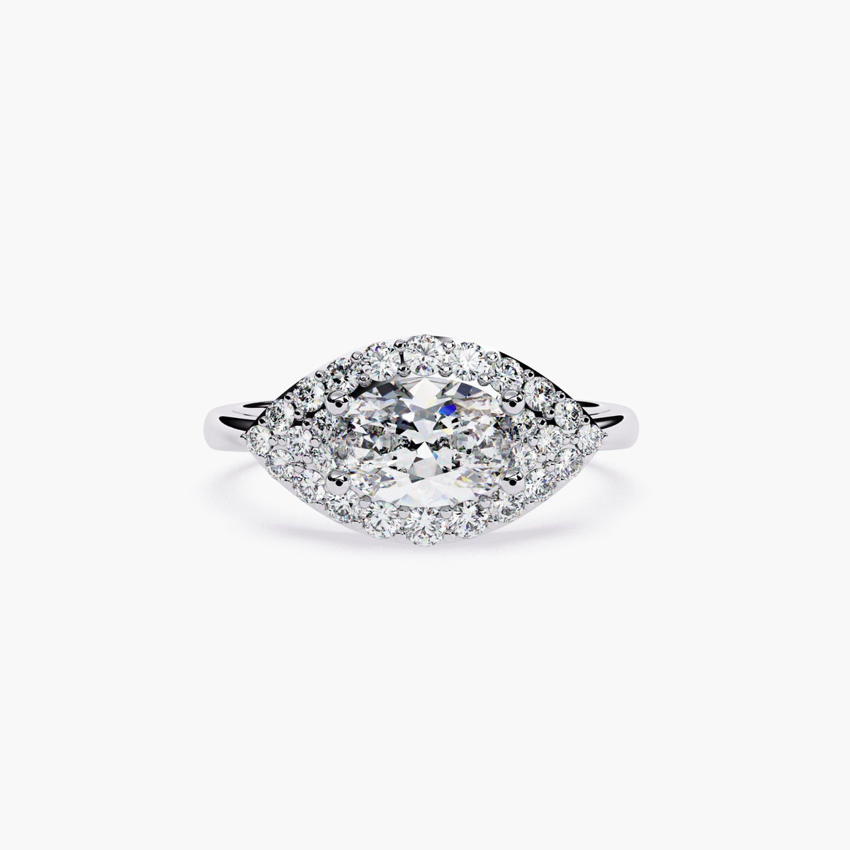 East West Marquise Ring, 1 CT Marquise Cut Diamond Ring, 14k Gold Marquise Diamond Ring in Halo Setting, Engagement Ring, Gold Promise Ring