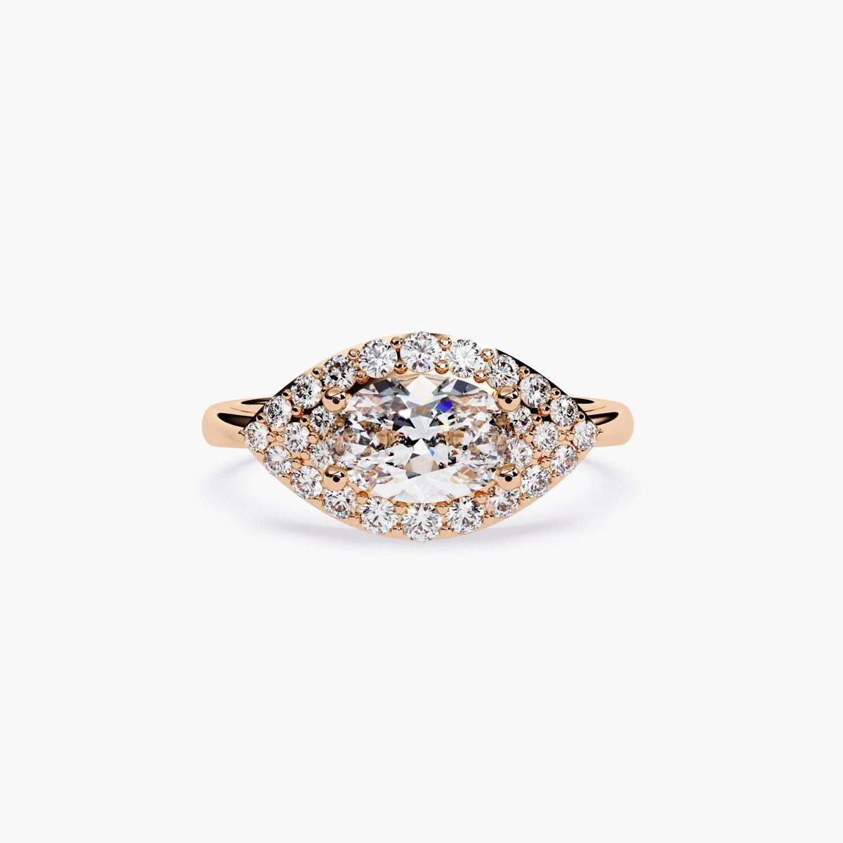 East West Marquise Ring, 1 CT Marquise Cut Diamond Ring, 14k Gold Marquise Diamond Ring in Halo Setting, Engagement Ring, Gold Promise Ring