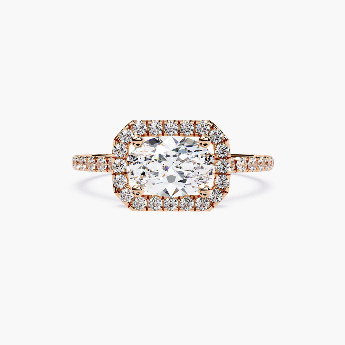 1 CT Oval Diamond Engagement Ring, Sideways Oval Ring Engagement Ring, 14K Halo Engagement Ring, IGI Certified Oval Lab Grown Diamond