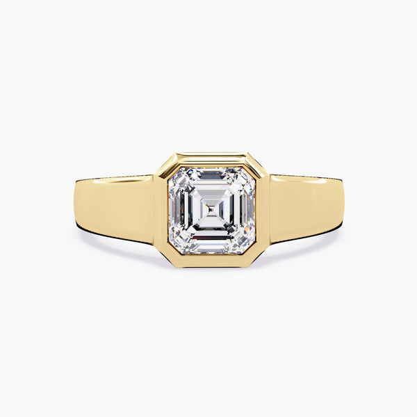 1Ct Asscher Signet Ring 14K Diamond Signet Ring Personalized Square Signet Ring Solid Gold Bezel Diamond Ring Minimalist Pinky Ring Her Gift