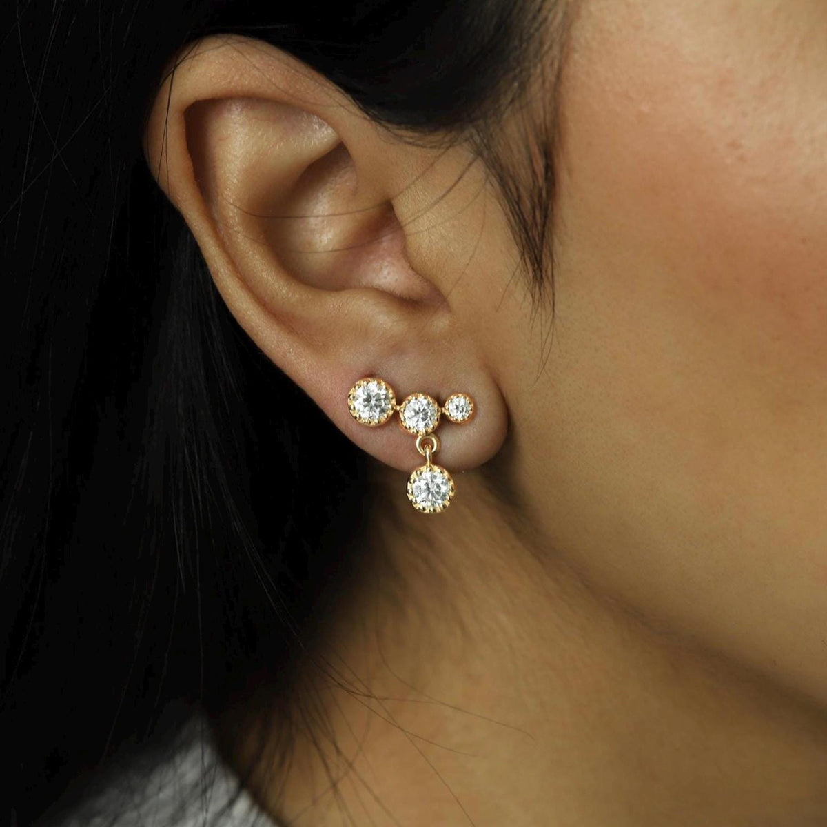 14K Gold Round Lab Grown Diamond Ear Climber Earrings, 1.80 CTW, Bezel Set
