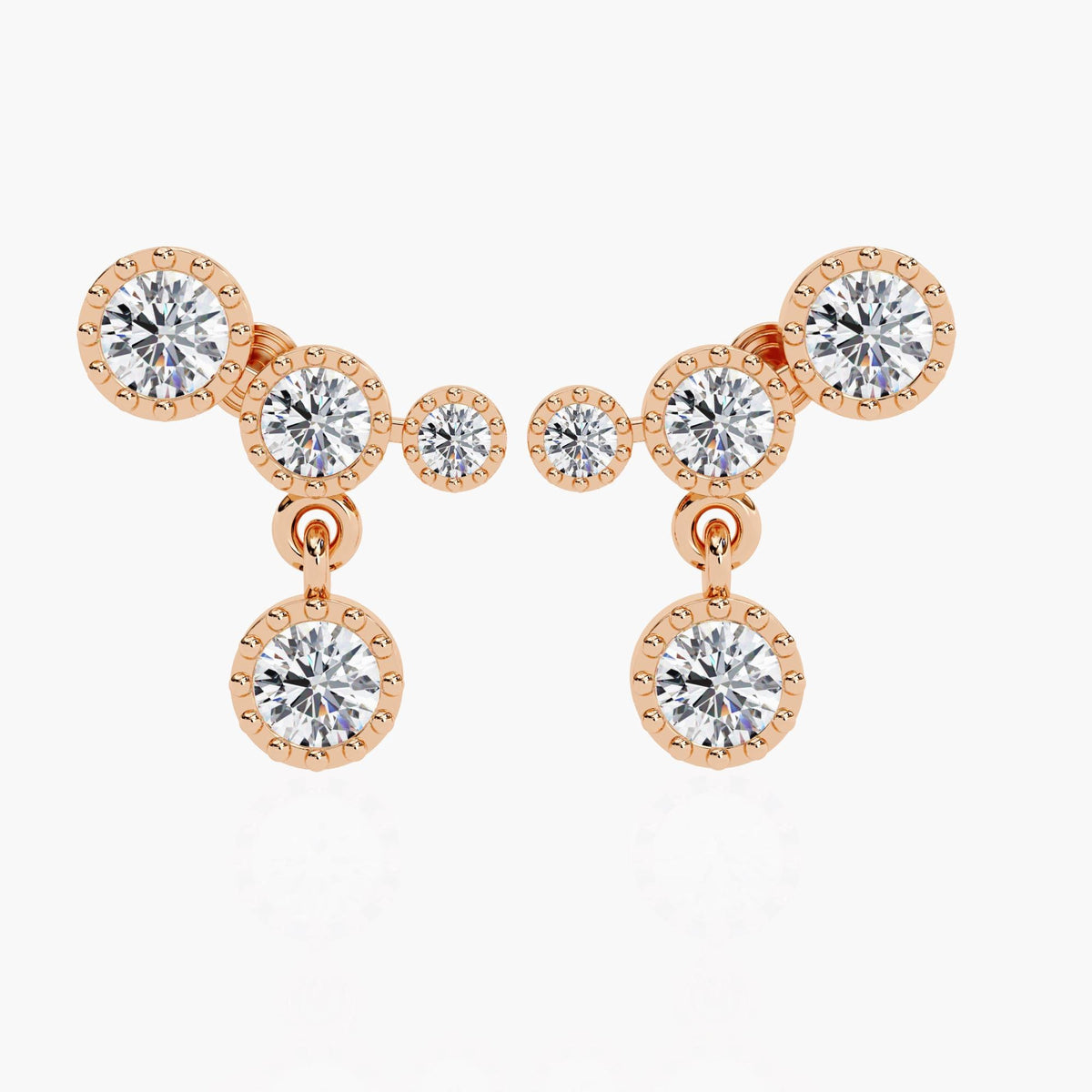 14K Gold Round Lab Grown Diamond Ear Climber Earrings, 1.80 CTW, Bezel Set