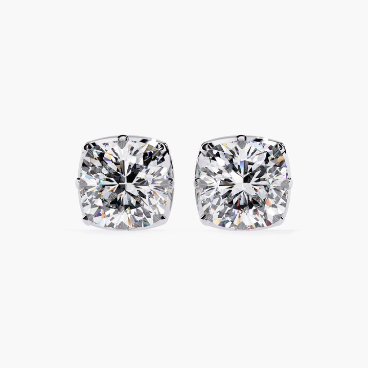 Cushion Square Lab Grown Diamond Stud Earring 14k Real Gold Cut Down Setting Dainty Elegant Earrings Minimalist Solitaire Studs