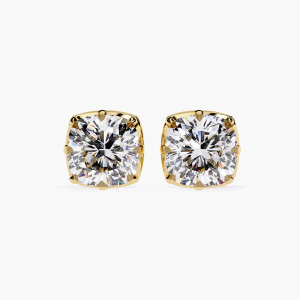 Cushion Square Lab Grown Diamond Stud Earring 14k Real Gold Cut Down Setting Dainty Elegant Earrings Minimalist Solitaire Studs