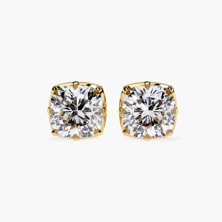 Cushion Square Lab Grown Diamond Stud Earring 14k Real Gold Cut Down Setting Dainty Elegant Earrings Minimalist Solitaire Studs