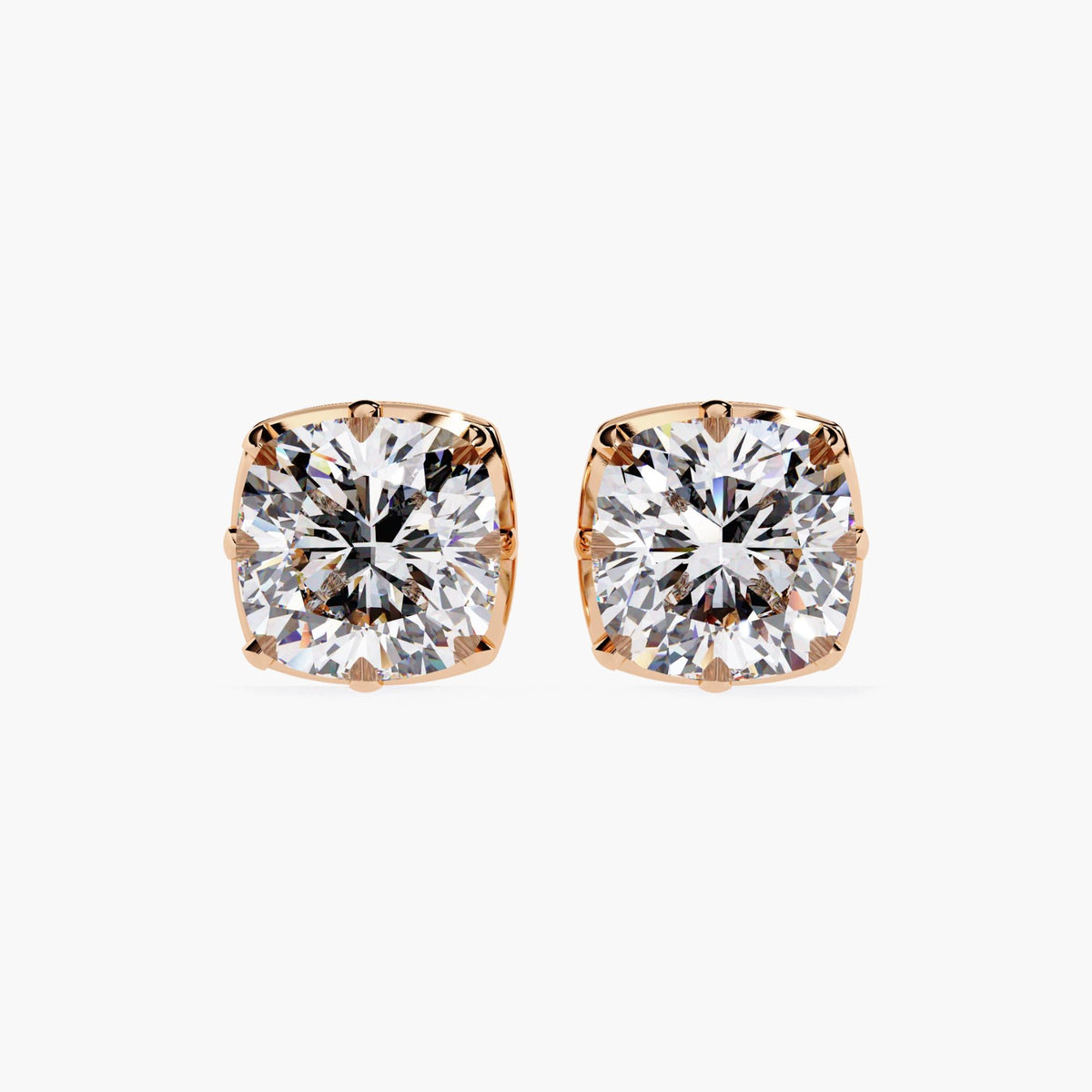 Cushion Square Lab Grown Diamond Stud Earring 14k Real Gold Cut Down Setting Dainty Elegant Earrings Minimalist Solitaire Studs