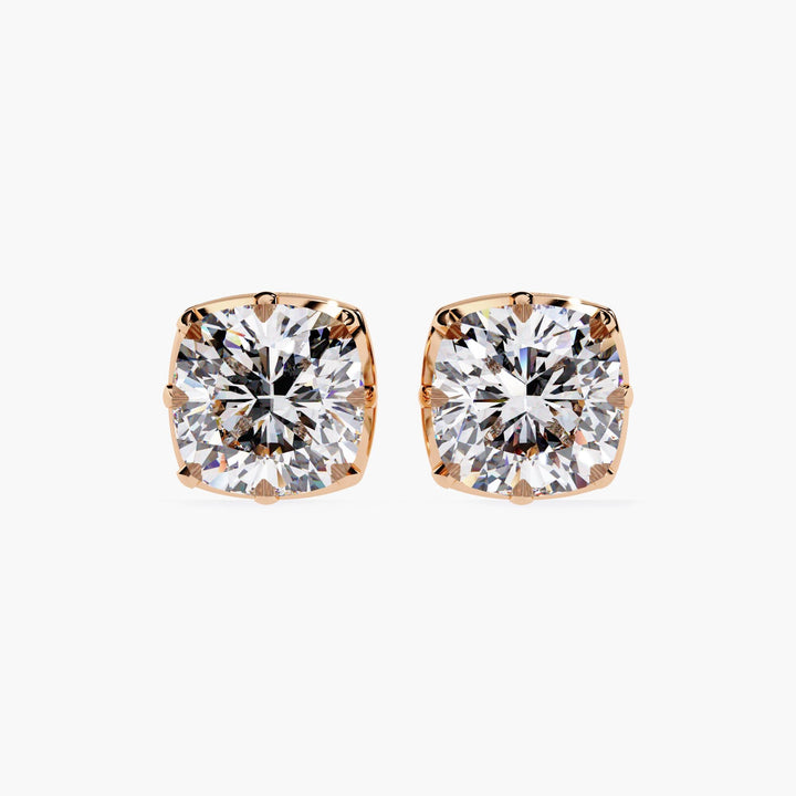 Cushion Square Lab Grown Diamond Stud Earring 14k Real Gold Cut Down Setting Dainty Elegant Earrings Minimalist Solitaire Studs