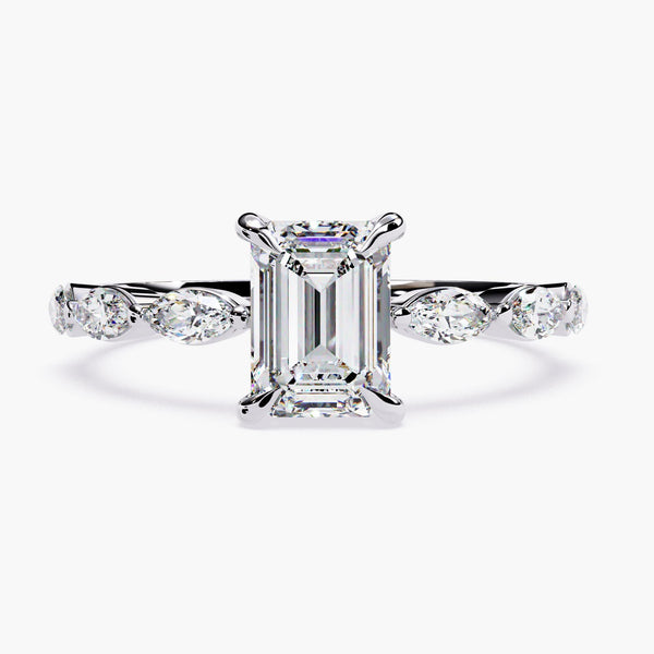 1.15CT Emerald Cut Diamond Engagement Ring Lab Grown Diamond Hidden Halo Engagement Ring Gold Vintage Promise Ring Bridal Promise Ring