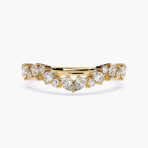 Marquise Diamond Half Eternity Ring Marquise Diamond Wedding Ring in 14K Solid Gold Alternating Marquise Round Diamond Ring Stackable Band