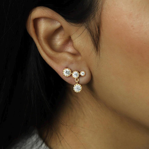 14K Gold Round Natural Diamond Ear Climber Earrings, 1.75 CTW, Bezel Set