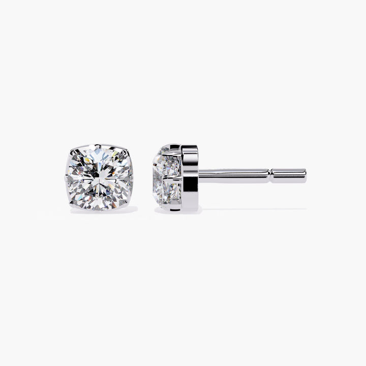 Cushion Square Lab Grown Diamond Stud Earring 14k Real Gold Cut Down Setting Dainty Elegant Earrings Minimalist Solitaire Studs