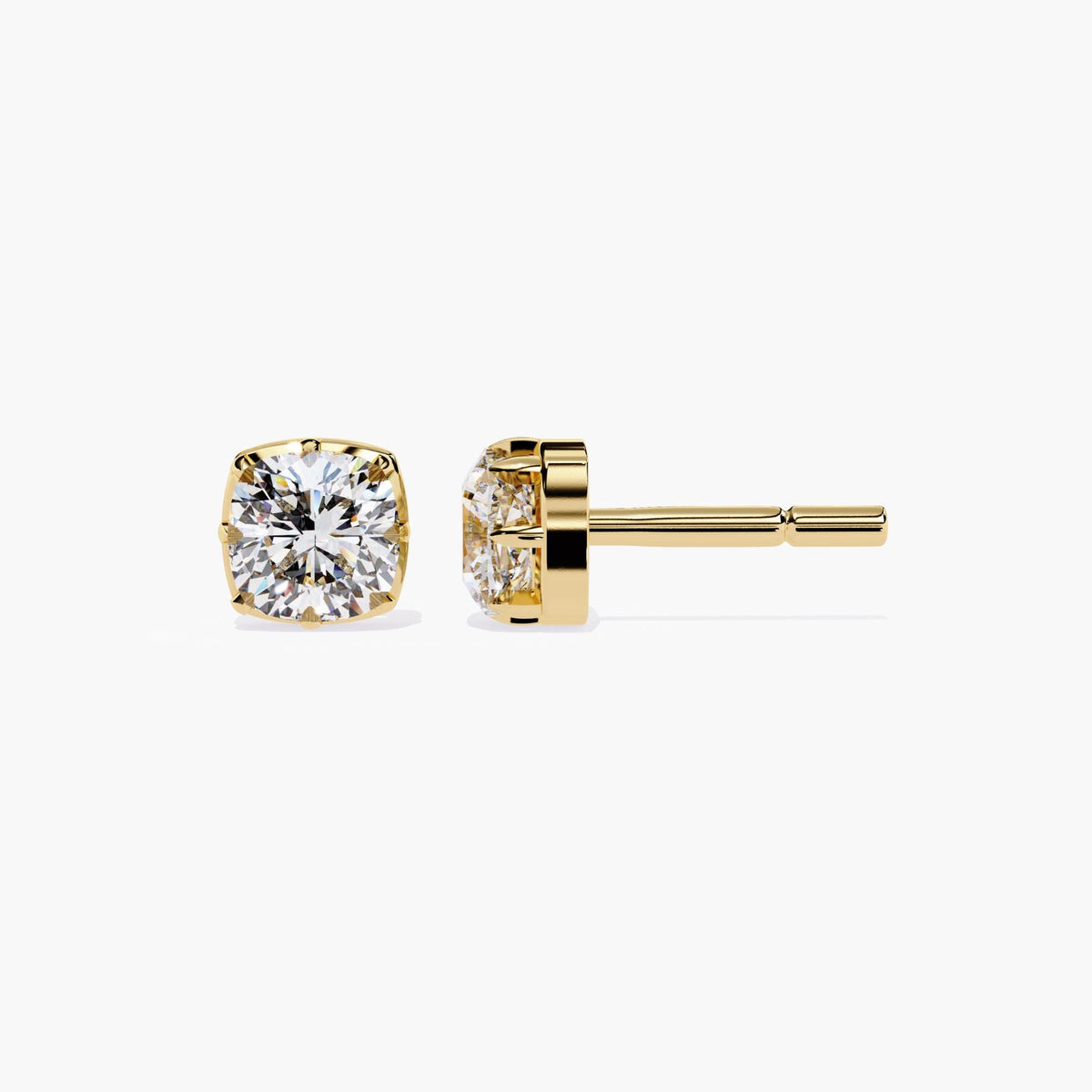 Cushion Square Lab Grown Diamond Stud Earring 14k Real Gold Cut Down Setting Dainty Elegant Earrings Minimalist Solitaire Studs