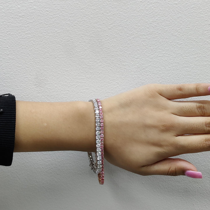 14K Gold Round Lab Grown Pink Diamond Tennis Bracelet, 5 CTW, 6.5-8.5 Inch