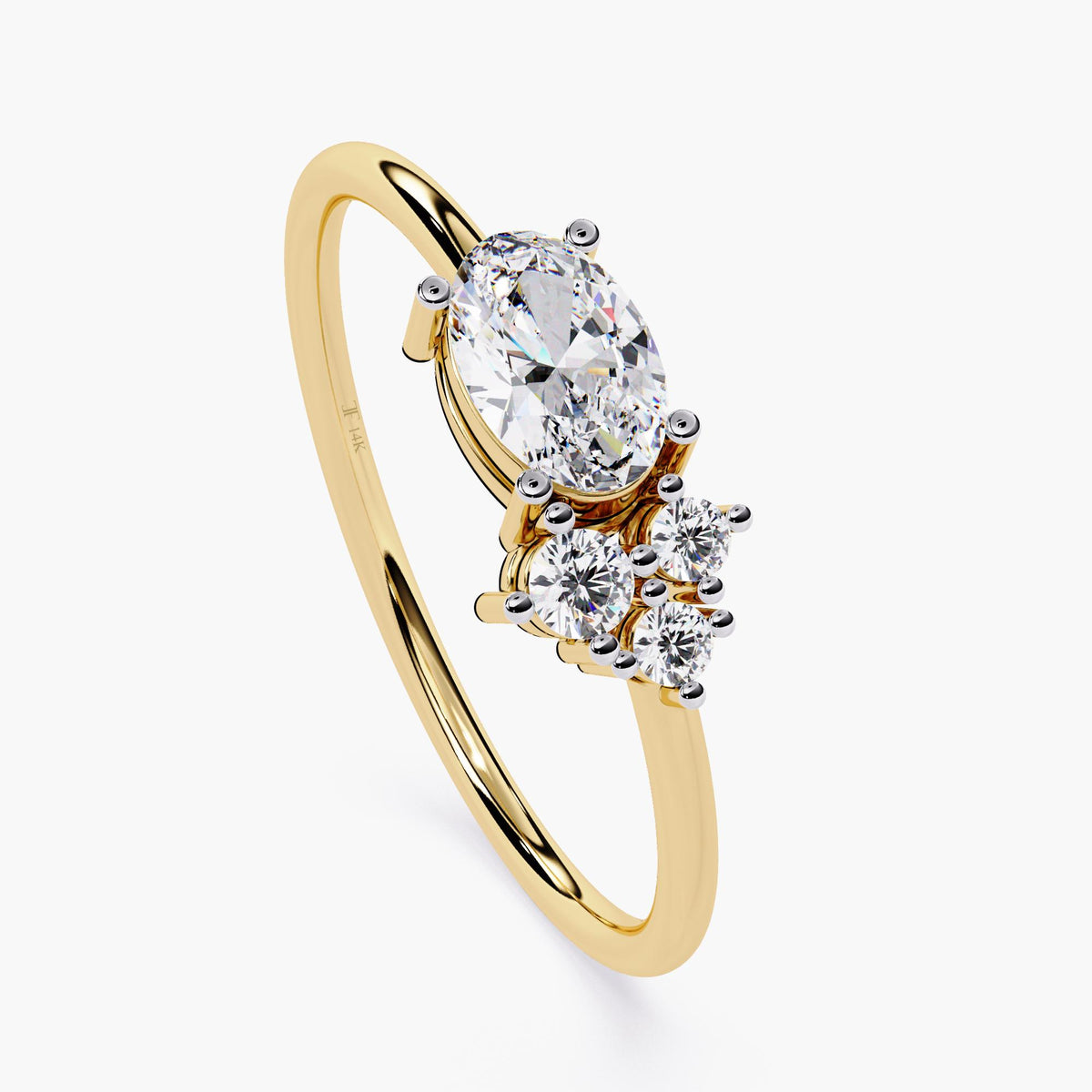 Engagement Gold Ring, 14K Gold Ring, Dainty Diamond Ring, 14K Solid Gold East West Oval Cut Cluster Ring, Promise Ring, Mothers Day Sale