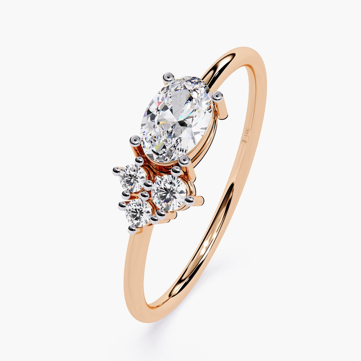 Engagement Gold Ring, 14K Gold Ring, Dainty Diamond Ring, 14K Solid Gold East West Oval Cut Cluster Ring, Promise Ring, Mothers Day Sale