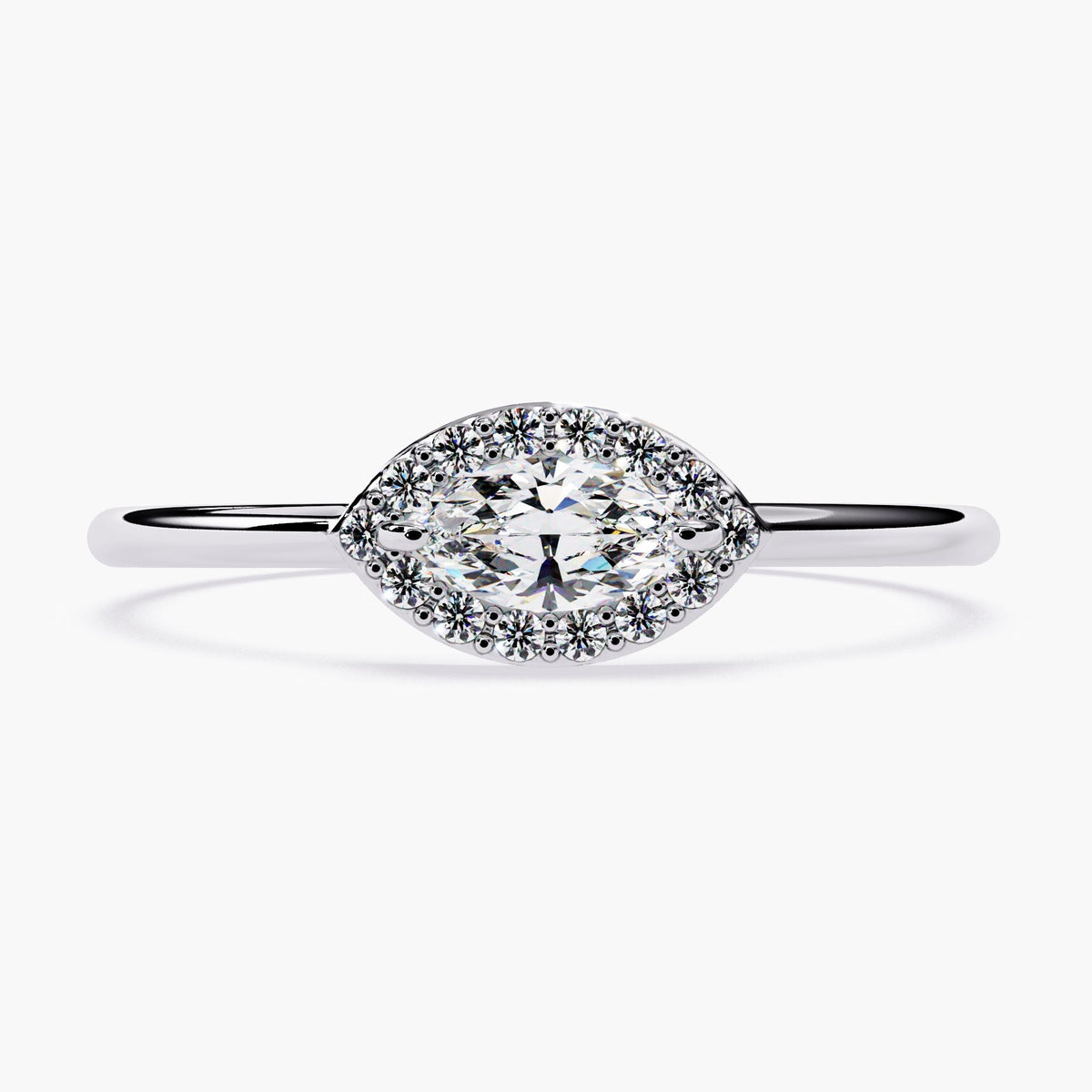 Dainty Gold Ring Marquise, Marquise Diamond Ring Small, Marquise Sideway Diamond Ring, Simple Gold Solitaire Halo Ring