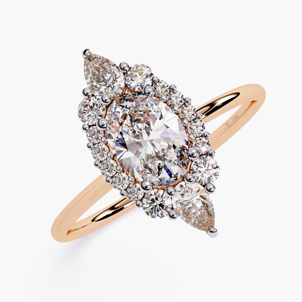 Starburst Halo Oval Cut Lab Diamond Engagement Ring, 14K Gold Cluster Halo Wedding Ring, Sunburst Engagement Ring, Art Deco Ring For Her