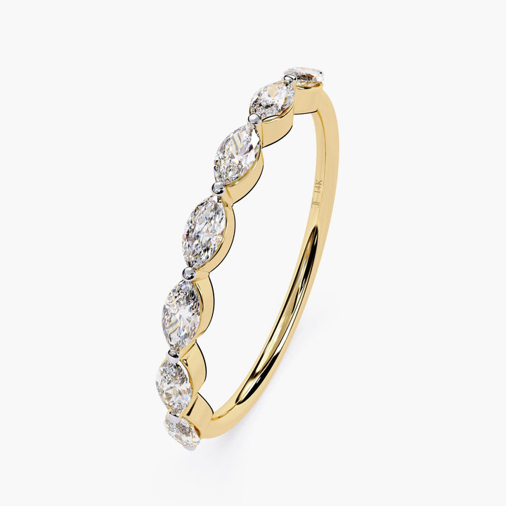 14K Gold Marquise Lab Grown Diamond Wedding Band - Half Eternity Stackable Ring