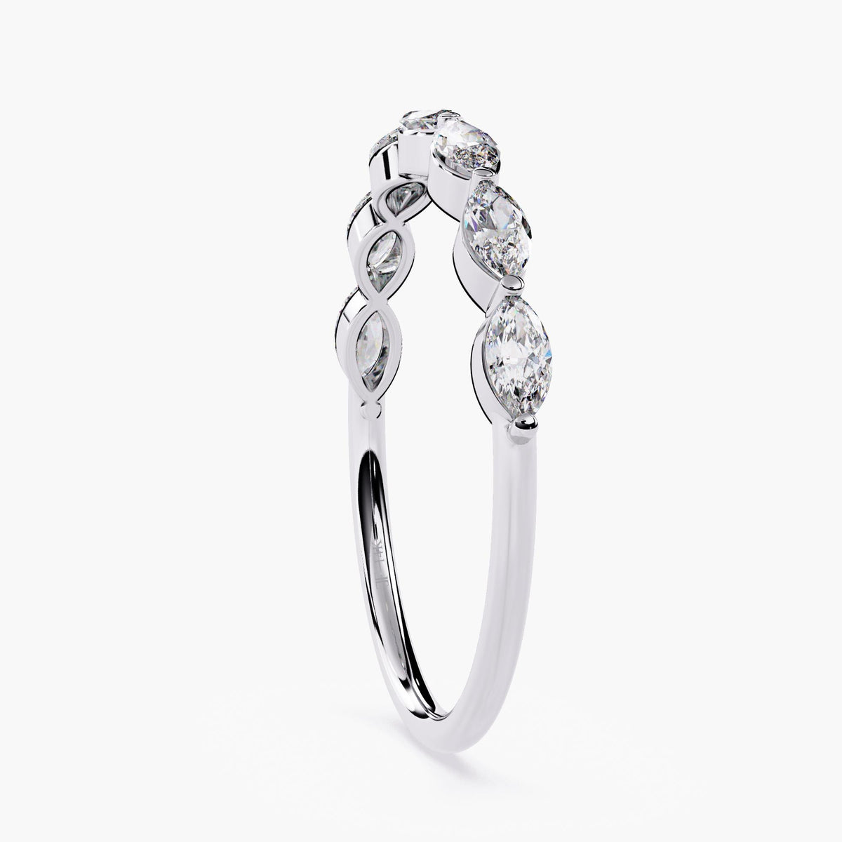 14K Gold Marquise Lab Grown Diamond Wedding Band - Half Eternity Stackable Ring