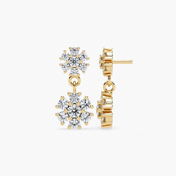 14K Gold Round Lab Grown Diamond Flower Drop Earrings, 1 CTW