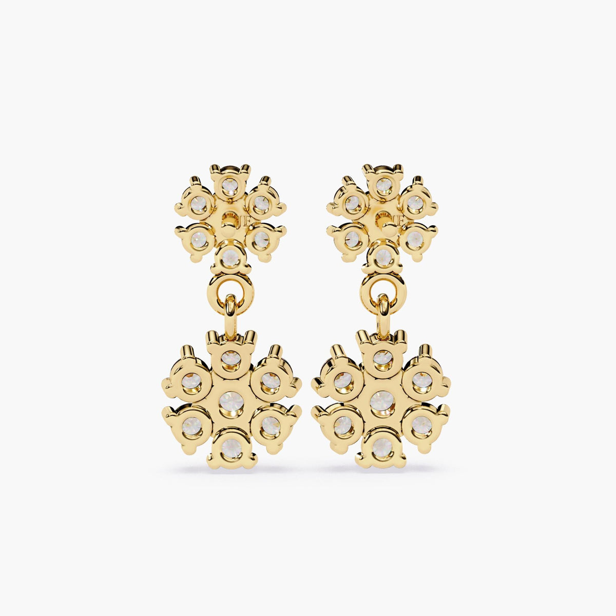 14K Gold Round Lab Grown Diamond Flower Drop Earrings, 1 CTW