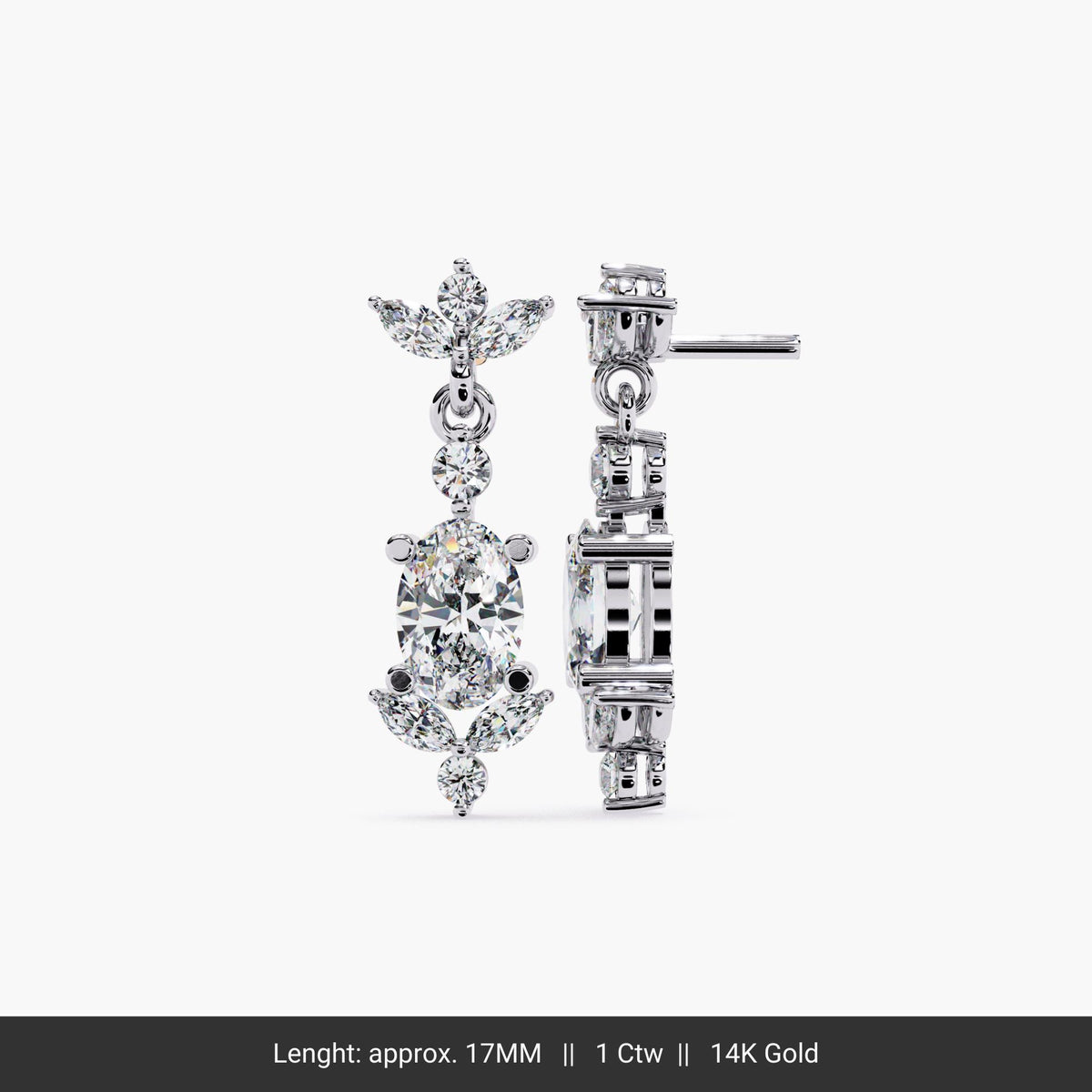14K Gold Lab Grown Diamond Drop Earrings, 1 CTW, 17mm