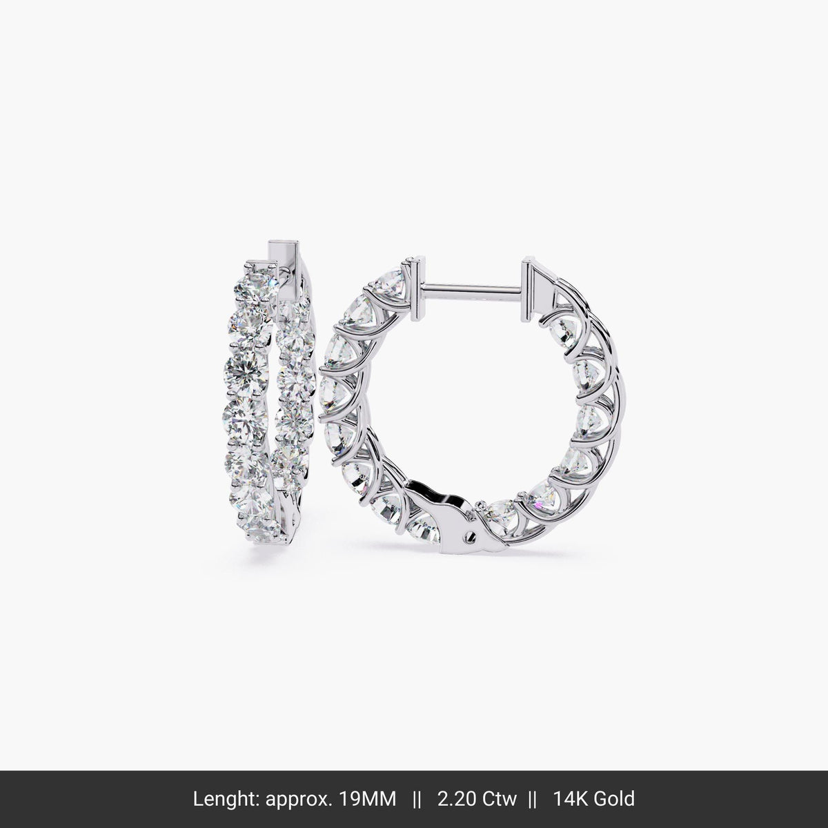 14K Gold 2 Ct Lab Grown Diamond Hoop Earrings - 19mm