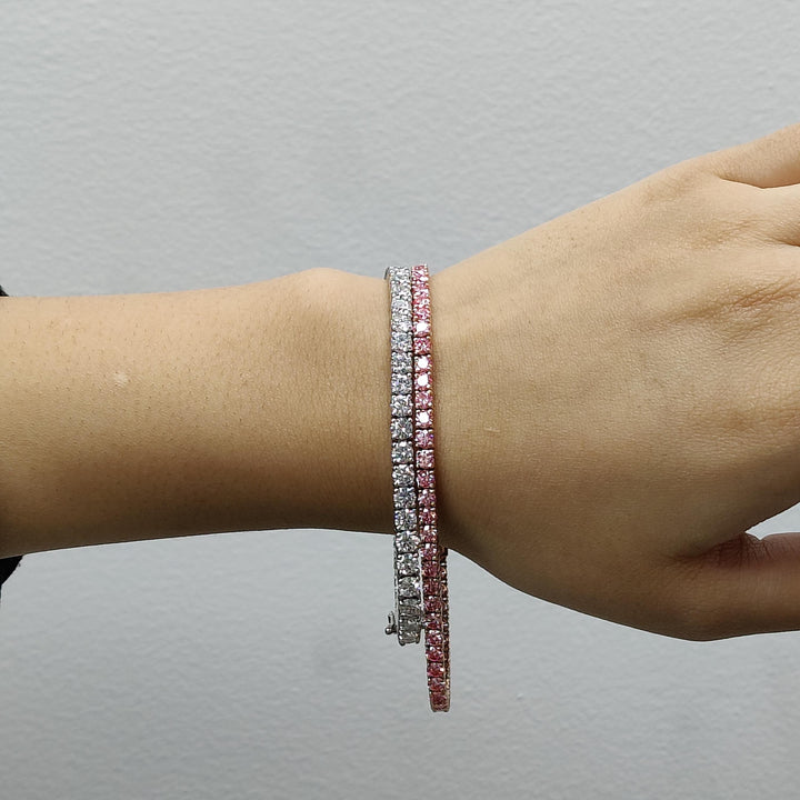 14K Gold Round Lab Grown Pink Diamond Tennis Bracelet, 5 CTW, 6.5-8.5 Inch