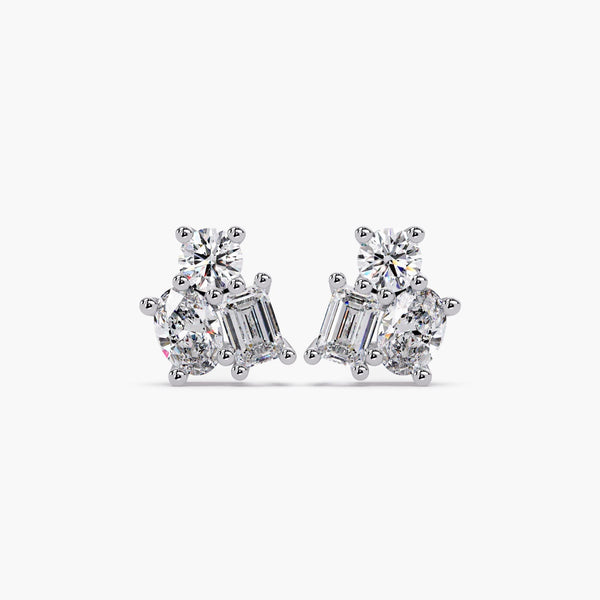 14K Gold Multi-Cut Lab Grown Diamond Stud Earrings, 1.05 CTW