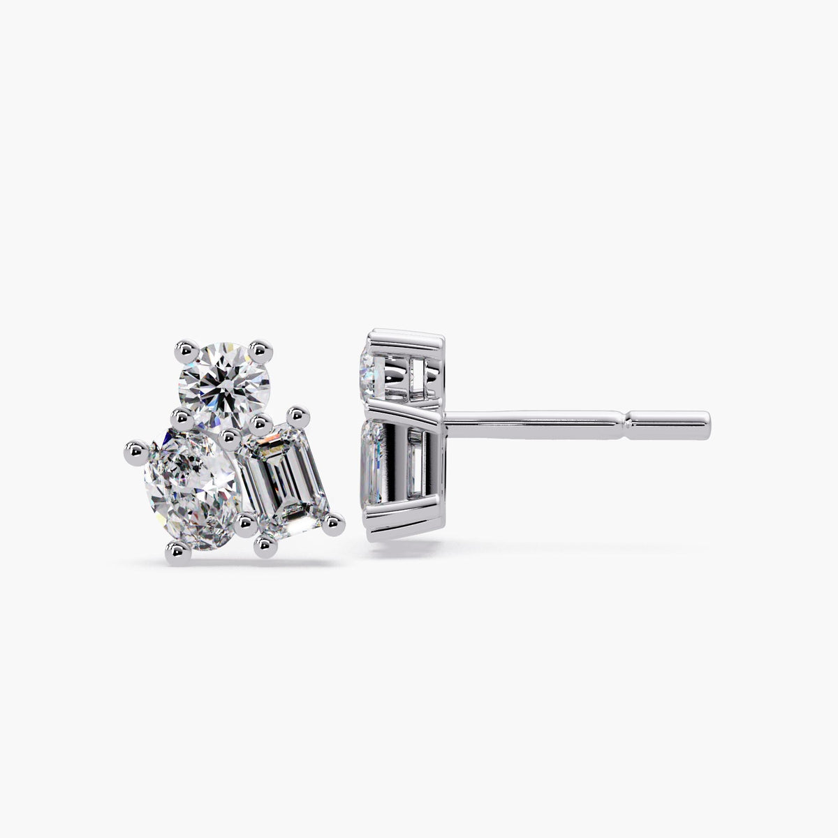 14K Gold Multi-Cut Lab Grown Diamond Stud Earrings, 1.05 CTW