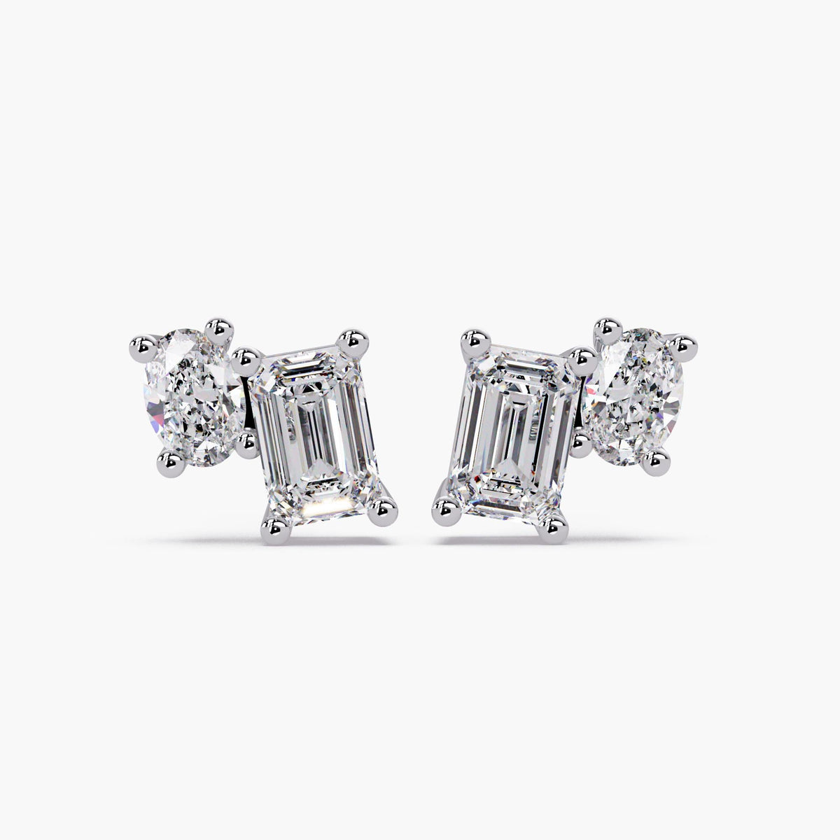 14K Gold Emerald & Oval Lab Grown Diamond Toi Et Moi Stud Earrings, 1.50 CTW
